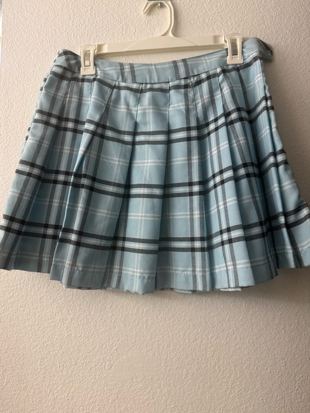 Light Blue Plaid Pleated A-Line Mini Skirt